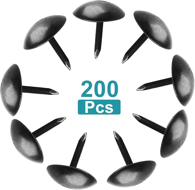 Piutouyar 200 Pcs Black Upholstery Tacks Antique Metal Thumb Tacks Round Head - Image 5