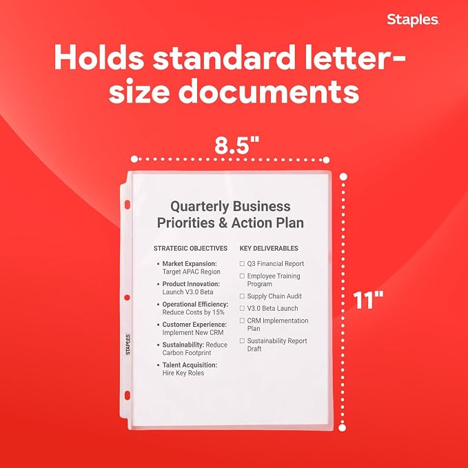 Staples Sheet Protectors, 8.5" x 11" – Top-Loading Clear Page Protectors - Image 3
