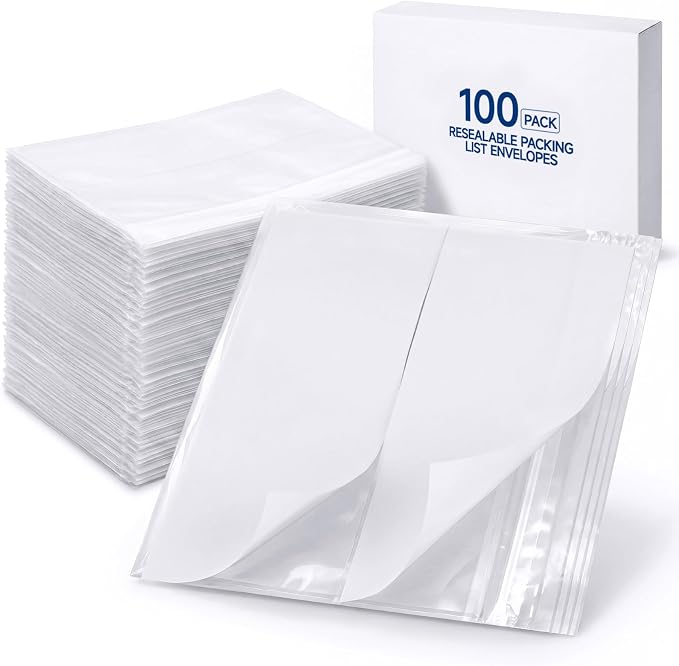 Glenmal 100 Pcs 7" x 5.5" Resealable Packing List Envelopes Clear Self-adhesive by Glenmal