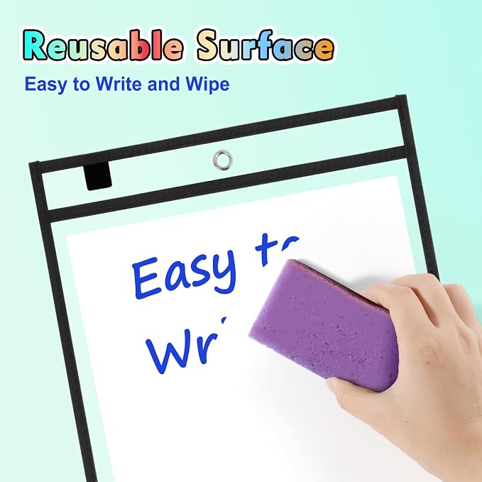 30 Packs Dry Erase Pocket Sleeves, Reusable Clear Plastic Classroom Pocket - Image 4