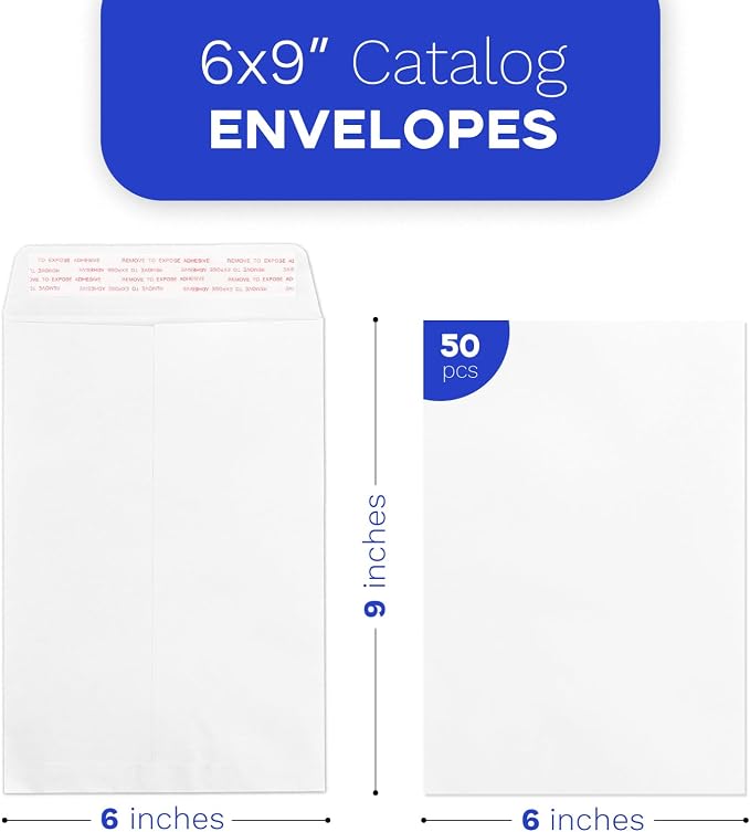 Goefun 50 PCS White Catalog Envelopes 6x9, Self Seal 100 GSM Manila Envelopes - Image 2