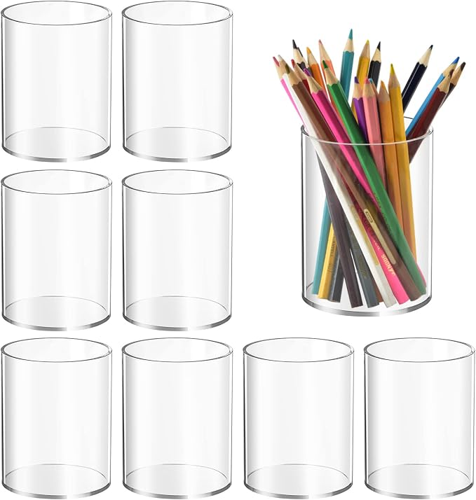 Mototo 8 Pieces Clear Acrylic Pen Holder Round Acrylic Pencil Cup Clear Makeup by MOTOTO