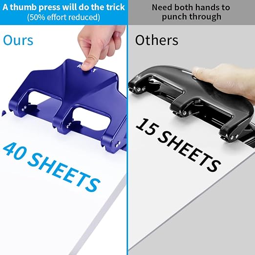 AFMAT 3 Hole Punch Heavy Duty, 40-Sheet Three Hole Punch, 50% Reduced Effort - Image 5