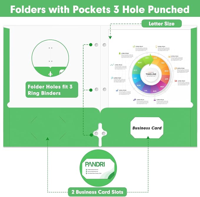 Two Pocket Portfolio Folders, PANDRI 60 Pack 3 Hole Punched 2 Pocket Folders - Image 3