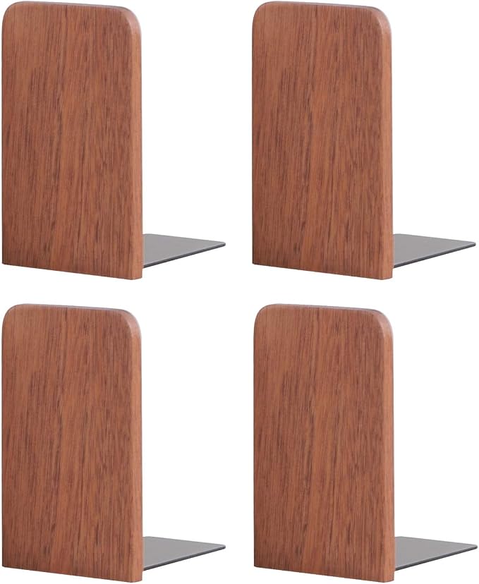 Muso Wood Book Ends for Shelves, Non-Slip Bookends, Heavy Duty Wooden Bookend by Musowood