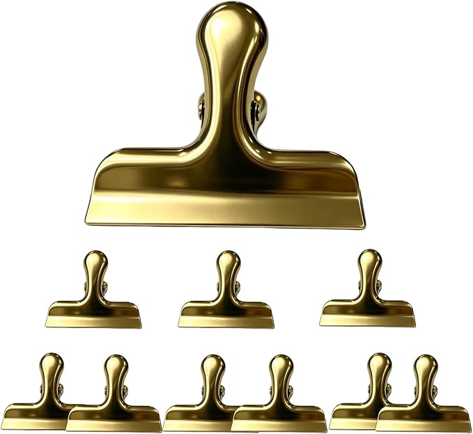 Heavy Duty Bulldog Binder Clips 10 Pack, 3 Inch Gold Foldback Metal Clips by Unknown