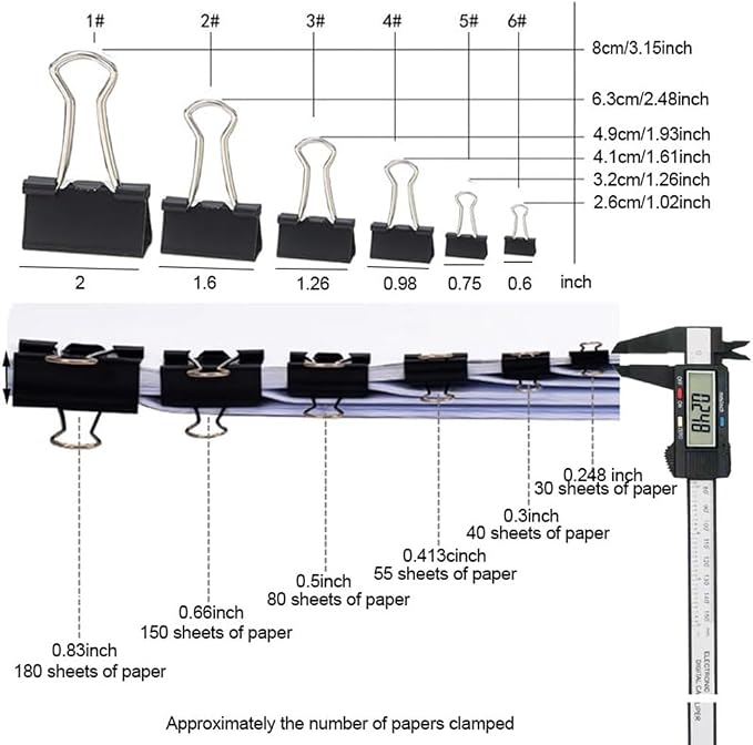 200PCS Binder Clips Paper Clamps Assorted Sizes, Mini and Micro, 6 Sizes - Image 3