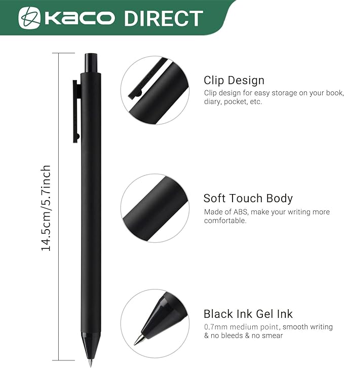 Kaco PURE Gel Pens Black Ink 0.7 mm Medium Point, 10 Pieces Set, Original Design - Image 3