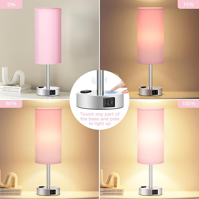 Fenmzee Pink Lamp for Bedroom Nightstand - Image 2