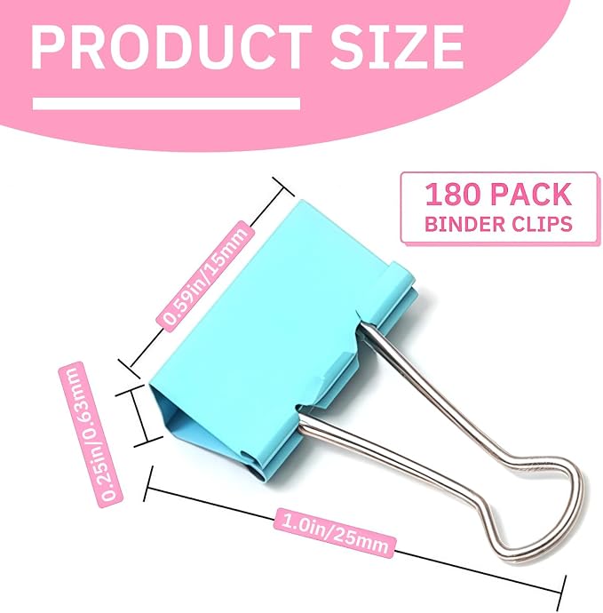 180 Pcs Small Binder Clips Assorted Colored, 0.59 in/15mm Mini Binder Paper - Image 4
