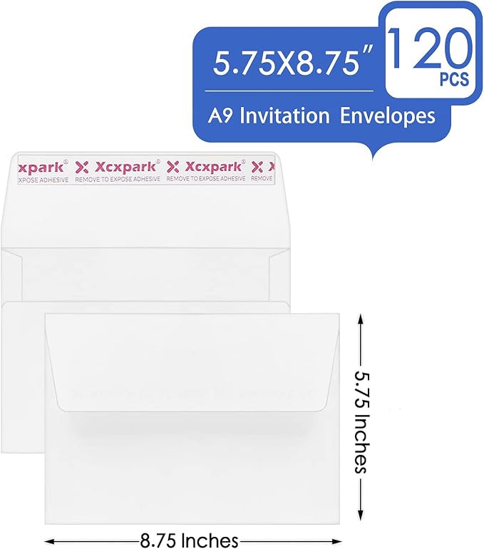 Xxcxpark 120 Qty Printable A9 Invitation Envelopes 5.75x 8.75 Cards, Self Seal - Image 2