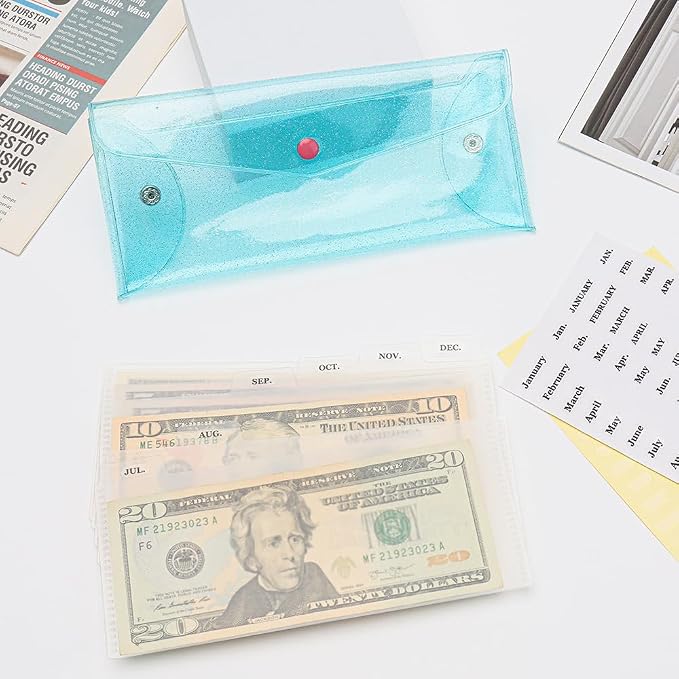 Cash Envelope Wallet PVC Blue Budget Wallet Money Pocket Dividers Frosted PP - Image 6