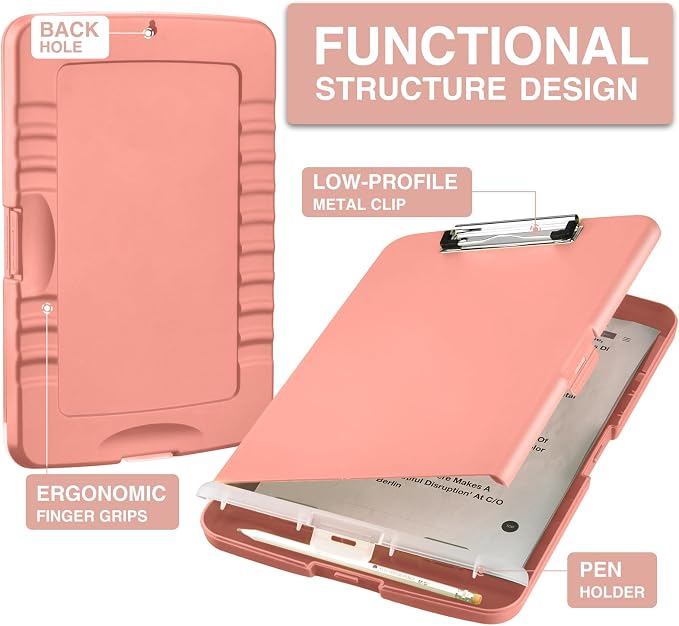 Sooez Clipboard with Storage, Clip Board 8.5 x 11 with Pen Holder, Plastic - Image 2