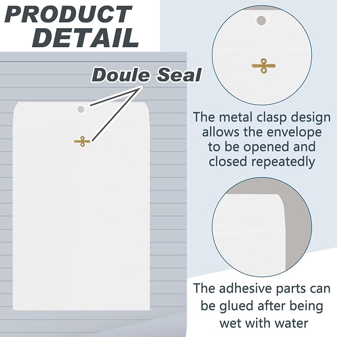 Geyee 100 Pcs Clasp Manilla Envelopes 9 x 12 Inch Gummed Colored Envelopes - Image 3