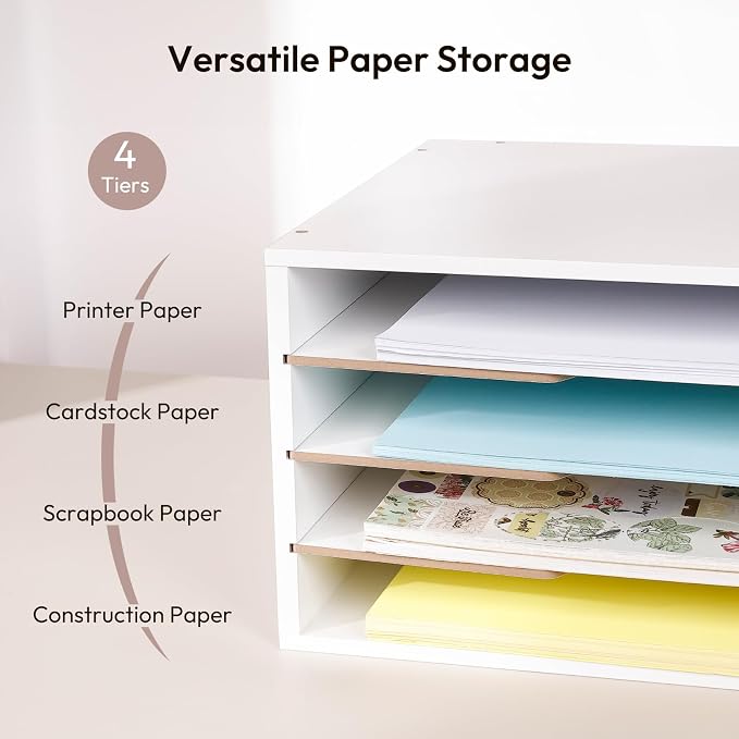 Yumkfoi 12x18 Construction Paper Organizer, 4-Tiers Paper Storage Shelf - Image 3
