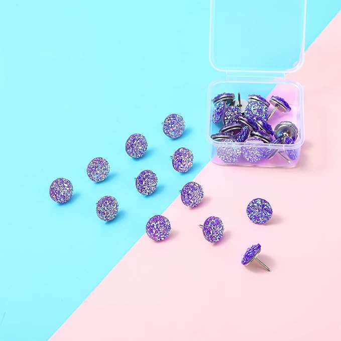 Mabor 30Pcs Decorative Thumb Tacks Purple Push Pins Glitter Rhinestone Cute - Image 3