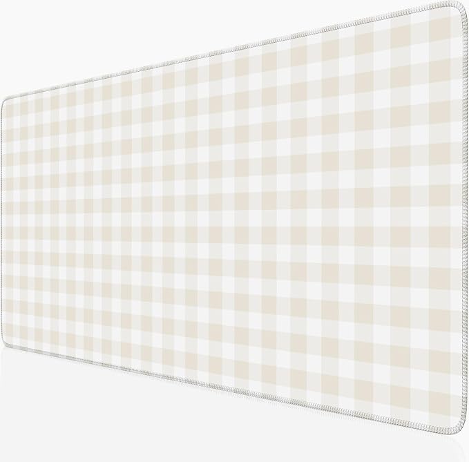 Beige Checkered Gingham Desk Mat Pad XXL Large Mouse Pad Anti-Slip Big Mousepad by Nasdalgias