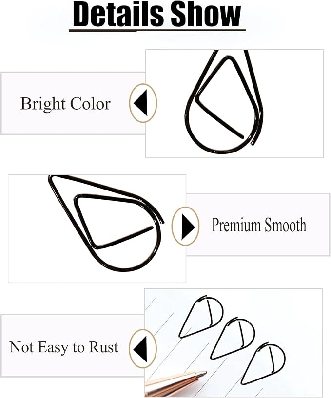 200 Pcs Black Teardrop Paper Clips Bulk, Stainless Steel Rust-Resistant - Image 7