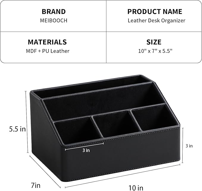PU Leather Desk Organizer, Luxury Remote Control Holder - Image 4