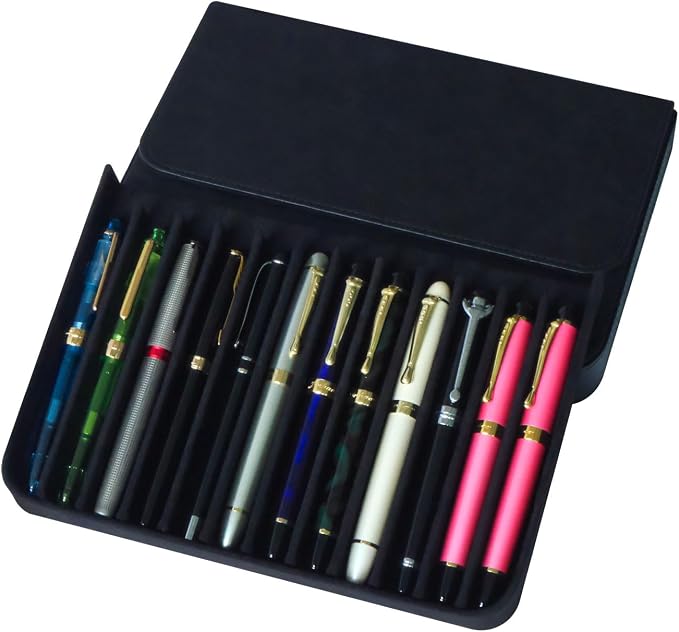 PU Leather Fountain Pen Case, 12-Slot Pen Storage Tray, Organizer Brown | Large - Image 9