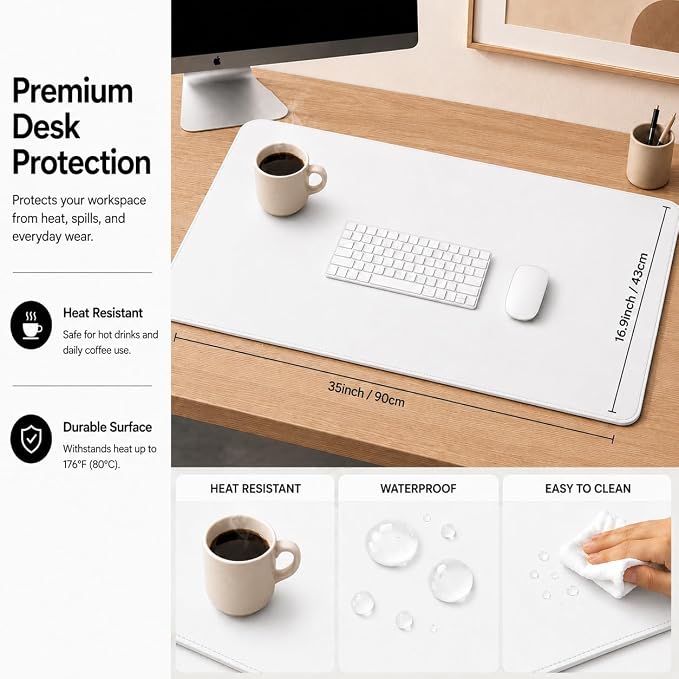 AFIING Cork Desk Mat 35.4" x 17", Dual-Sided Natural Cork & PU Leather Desk Pad - Image 4