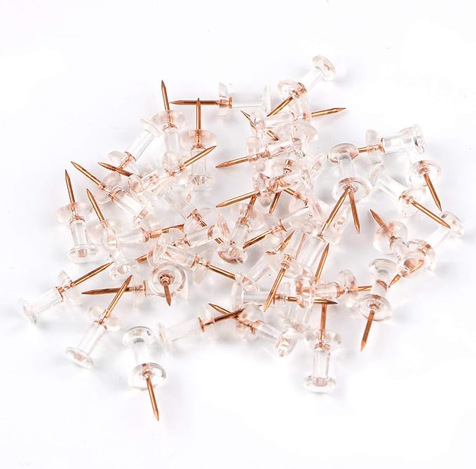 Push Pins 600 Count, Standard Rose Gold Pins Clear Thumb Tacks Steel Point and - Image 3