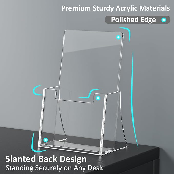 Acrylic Brochure Holder 4 Inch, 4 Pack Clear Brochure Display Stand, Plastic - Image 3