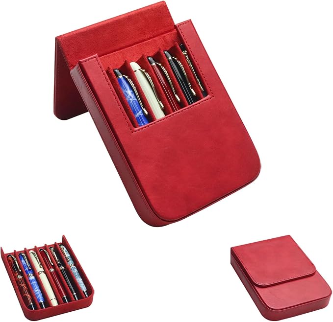PU Leather 6 Fountain Pen/Pencil Tray Case, Magnetic Closure by MIVLXLX