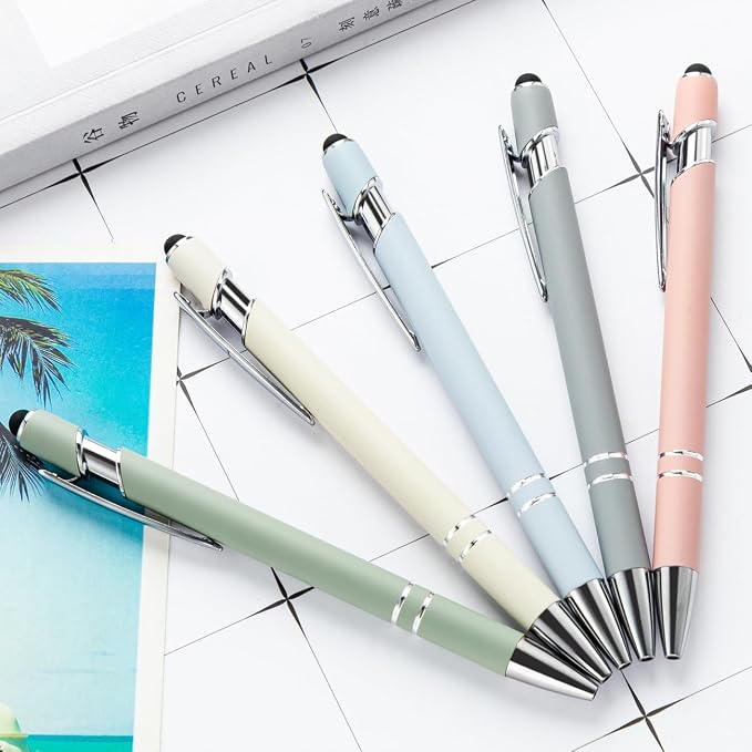 PASISIBICK 8 Pieces Ballpoint Pens, 2-in-1 Stylus Tip Retractable Ballpoint Pen - Image 6