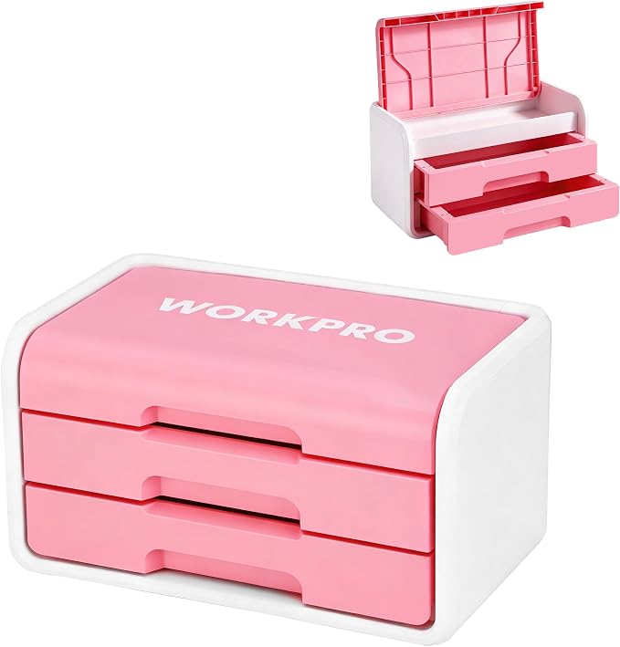 WORKPRO Small Storage Box with 2 Drawers, Flip-Top Lid, Durable ABS Storage by WORKPRO