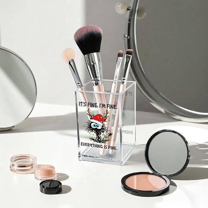 It's Fine I'm Fine Acrylic Cosmetic Pencil Pen Holder Cup, Funny Black Cat Pen - Image 3