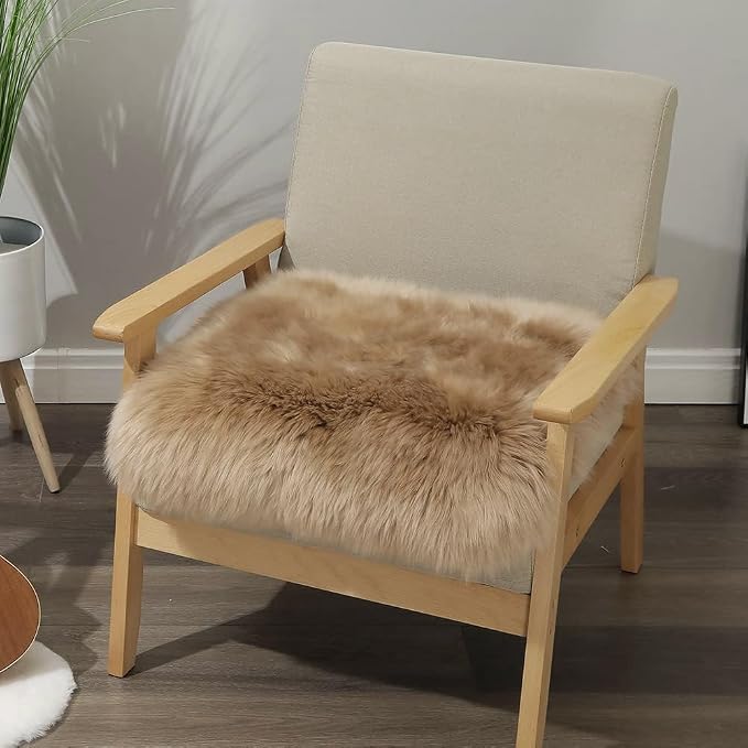 LLB Sheepskin Chair Cushion Non-Slip Back Square Genuine Fur Chair Cover Silky - Image 3