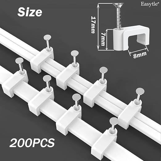 Easytle 200 Pcs 8mm Cable Clips Nail in Flat Ethernet Cable Wall Clips - Image 2
