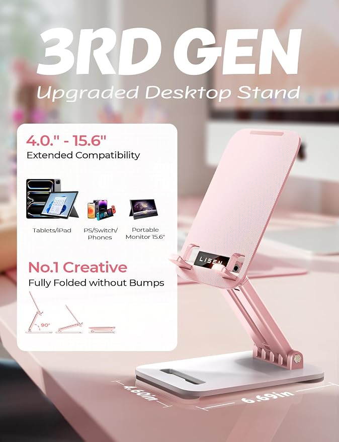 LISEN Tablet Stand for iPad Stand Holder Desk, Foldable eBook Readers Desk - Image 2