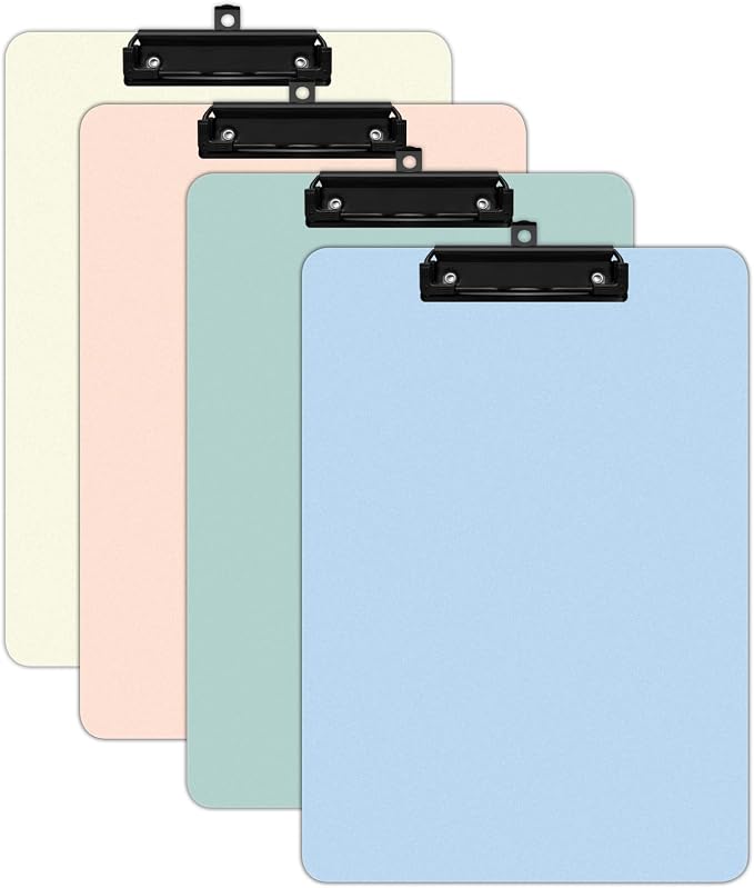 4 Pack Colored Clip Boards, Plastic Clipboards by KIROYAL