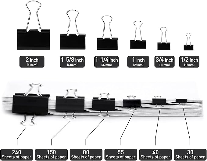 Binder Clips, 36 Pack, 1 Inch 25mm Black Metal Fold Clamps, Capacity 0.47 Inch - Image 4