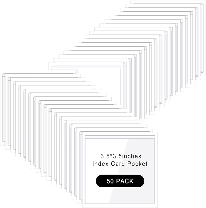 Glenmal 25 Pcs Self Adhesive Index Card Pockets Clear Label Holder Plastic by Glenmal
