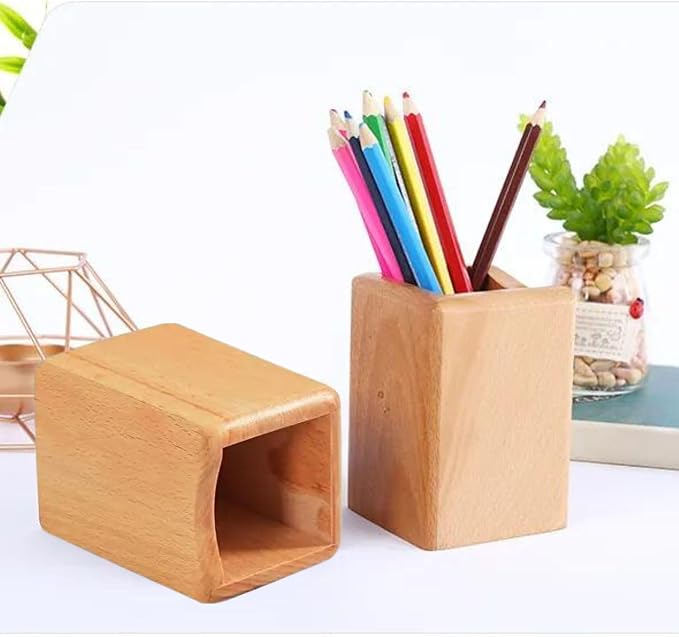 Wooden Pen Holder for Desk, 2 Pack Natural Wood Pencil Cup Holder – Office Desk - Image 6