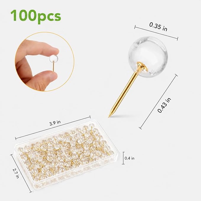 100 Pcs Clear Round Decorative Push Pins - Image 2