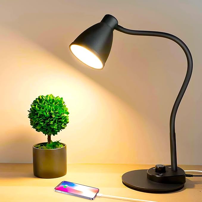 BOHON LED Desk Lamp with USB Charging Port 3 Color Modes Dimmable, AC Adapter by BOHON