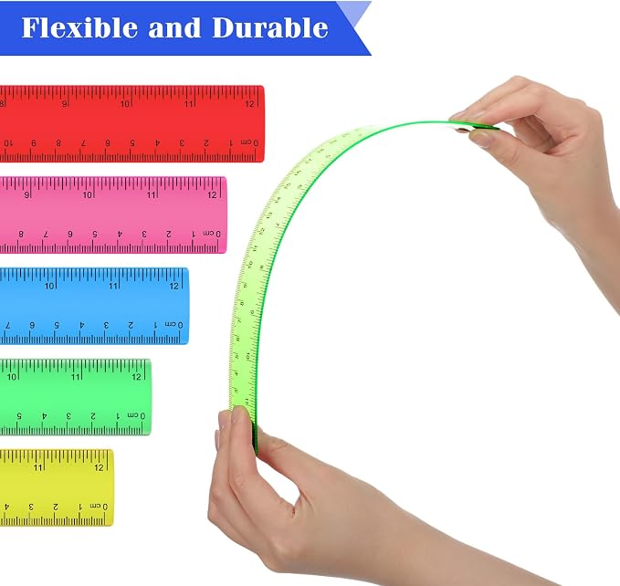 Zonon 50 Pcs 6 Inch/12 Inch Plastic Rulers Bulk Flexible Straight Rulers - Image 4