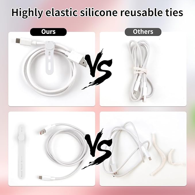 Oligei 25 Pcs Silicone Cable Ties, Cable Ties Reusable, High Elasticity Cord - Image 4