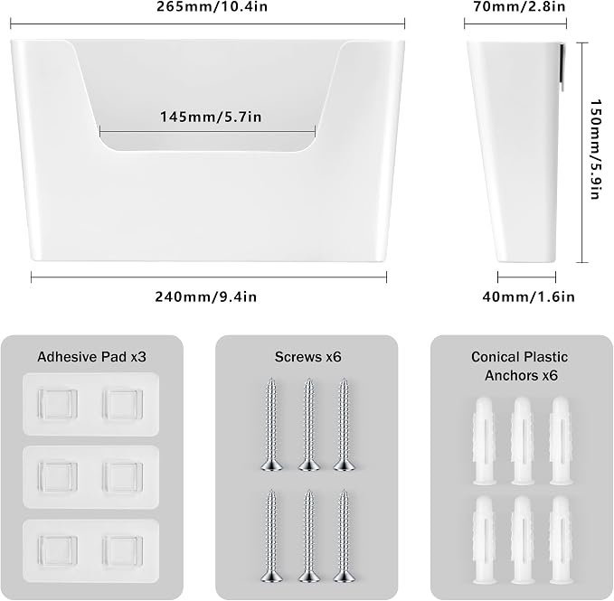 JOMOLA No Drilling File Holder 3 Pack Mail Organizer Wall Mount File Organizer - Image 5