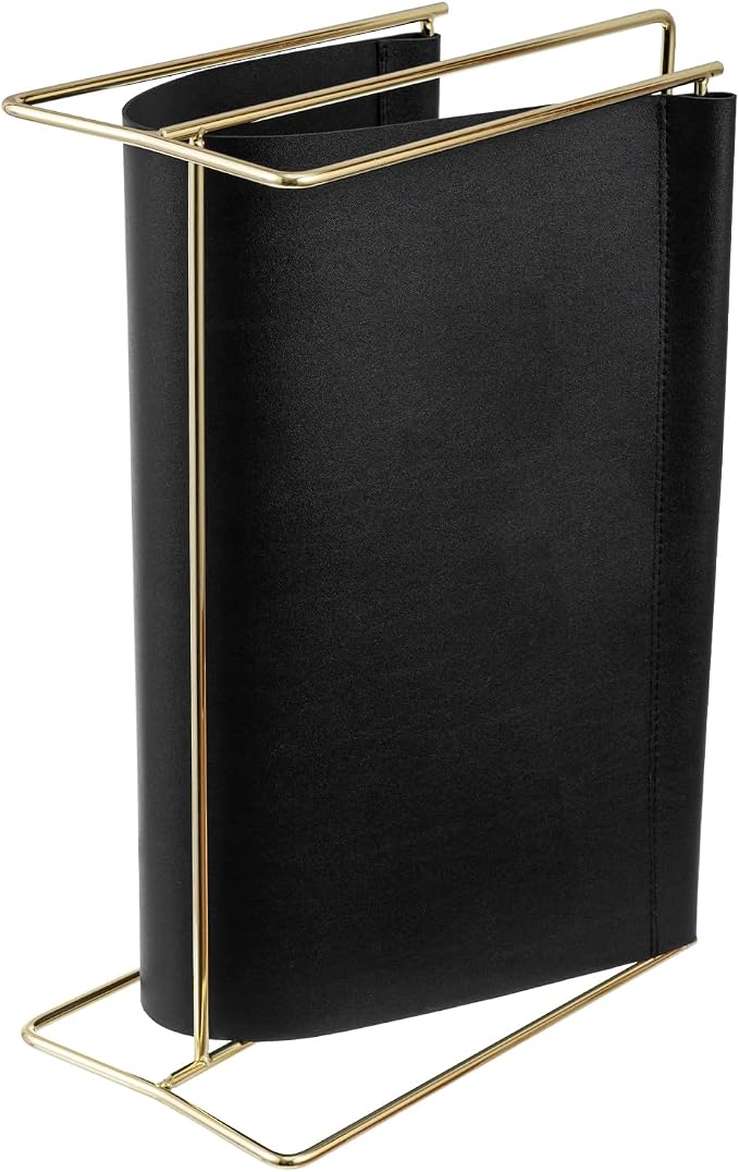 MyGift 15-Inch Modern Black Leatherette & Brass Plated Metal Magazine Holder – - Image 7