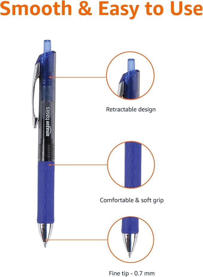 Amazon Basics Retractable Gel Pens, Fine Point 0.7mm, Smooth Writing, No-Smear - Image 4