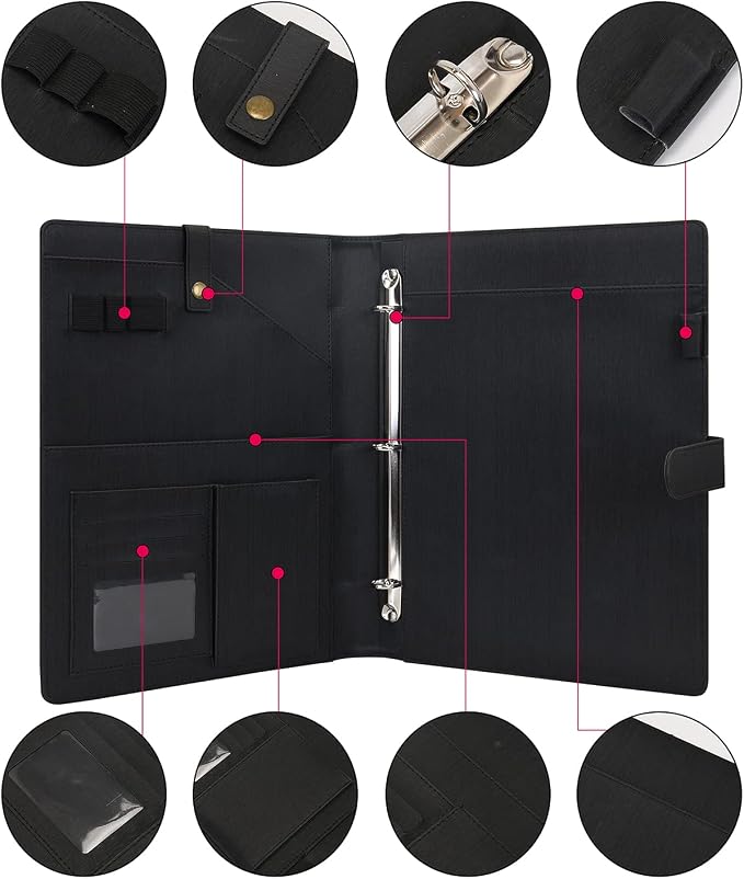 Wonderpool A4 PU Leather Portfolio Holder Ring File Document Case - Image 3