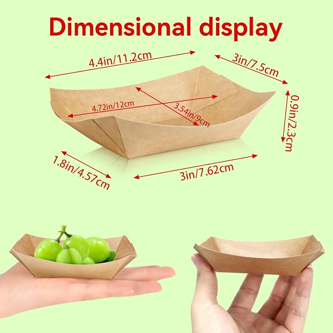 100 Pack 1/4Lb Paper Food Boat Trays Disposable Small Paper Boats Plates - Image 3