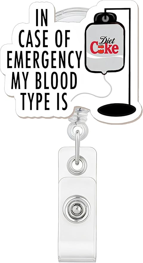 Funny Diet Drink Badge Reel, My Blood Type is Diet Soda Badge Holder by JAROLYDIAN