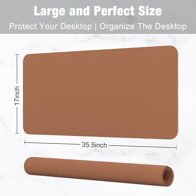 Hsurbtra Desk Pad, 35.5" x 17" PU Leather Desk Mat, XXL Extended Mouse Pad - Image 3