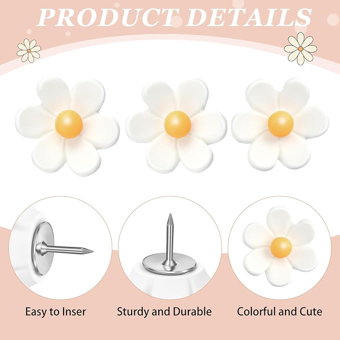 Sawysine 60 Pcs Cute Push Pins Decorative Push Pins Thumb Tacks Colorful Flower - Image 3